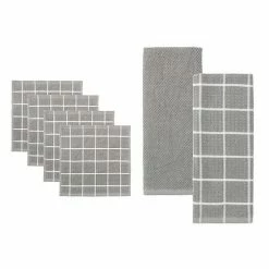 Food Network® Windowpane Grid Dishcloth & Kitchen Towel 6-pk. Gray