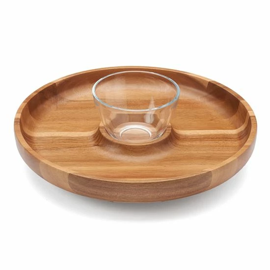 Food Network™ Acacia Wood Lazy Susan Chip & Dip Tray Set 3 Food Network™ Acacia Wood Lazy Susan Chip & Dip Tray Set
